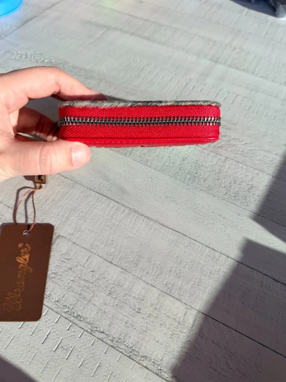 Wrangler Genuine Hair-On Cowhide Zip-Around Wallet - Red